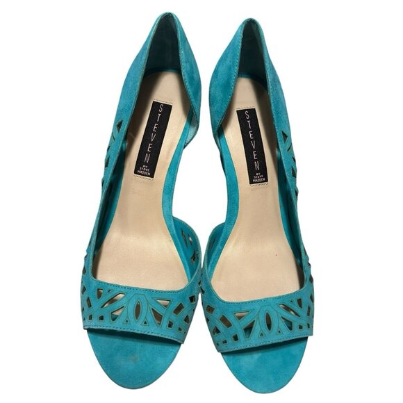 Steven by Steve‎ Madden Women Wedge Turquoise Suede Size 9 New - Picture 1 of 8